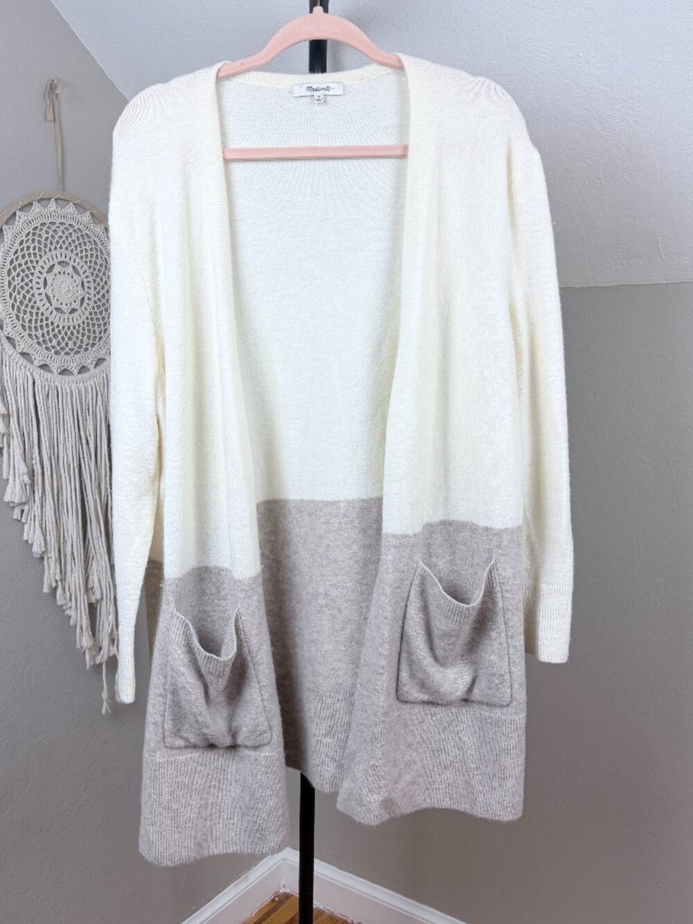 Madewell | Colorblock Kent Cardigan Sweater Coziest Yarn Longline Open Front